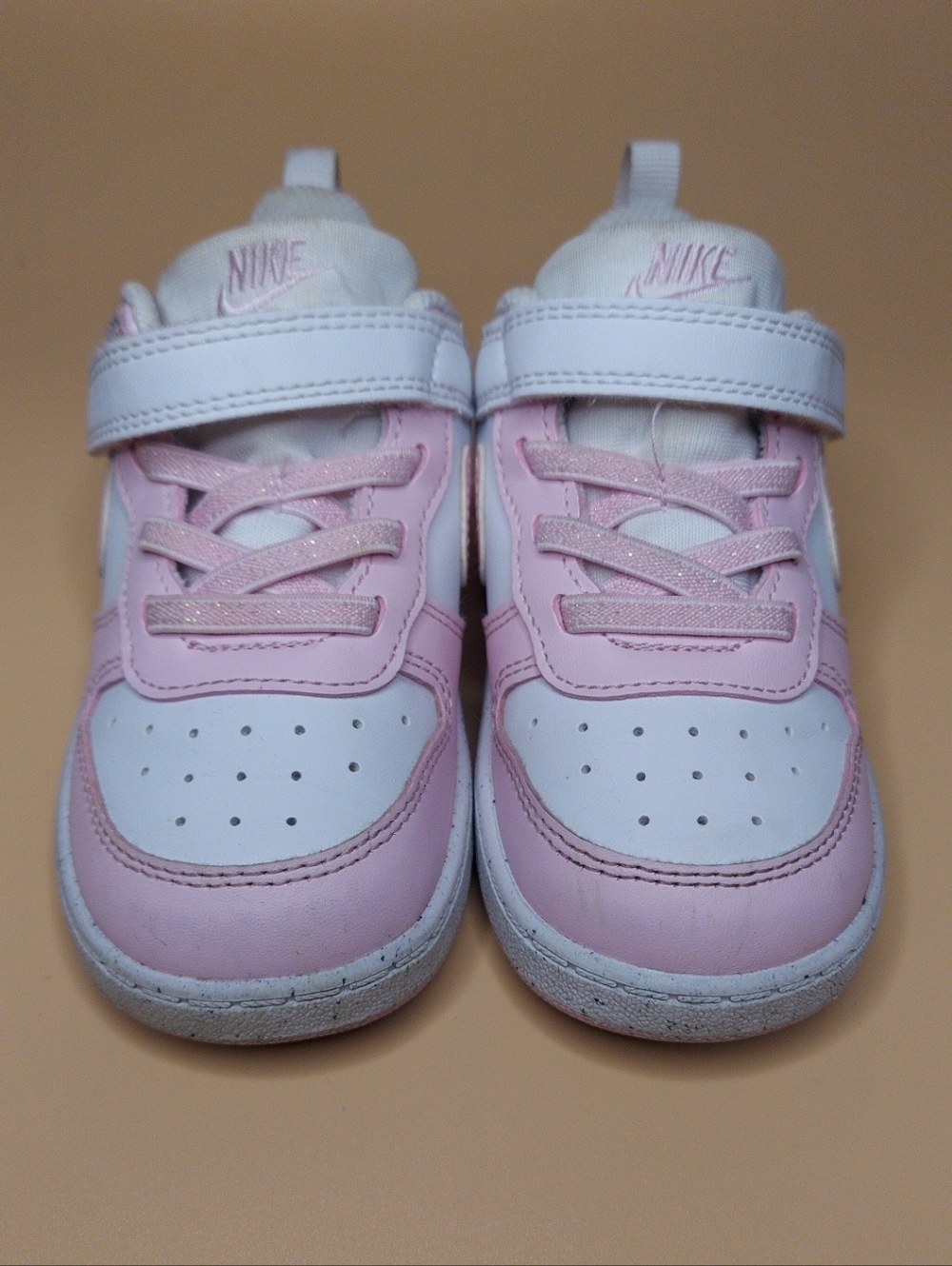 Nike Kids White and Light Pink Hook-and-Loop Sneakers